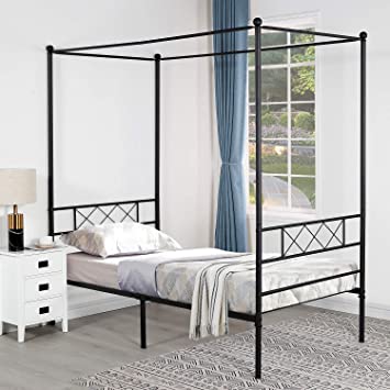 VECELO Metal Canopy Netting Bed Frame, Strong Firm Support & Easy Set up Structure/No Box Spring Needed (Black, Twin)