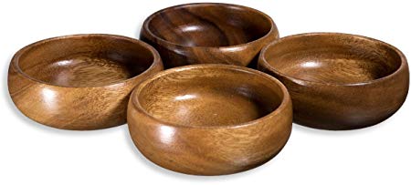 Acacia Wood Hand-Carved Set of 4 Calabash Bowls 4"