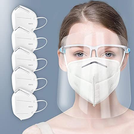 1 Protective Face Shield - 5 Masks - 1 Mask Holder - 1 Face Shield Glasses Band, Full Protective Combo Set. Sold by ArtToFrames.