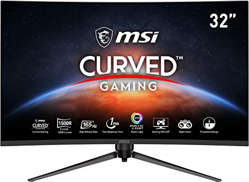 MSI Optix AG321CQR 16:9 Aspect Ratio Anti-Glare Super Narrow Bezel 1ms 2560 x 1440 (QHD) 165Hz Refresh Rate Tilt Adjustment Free Sync 32" Curved Gaming Monitor