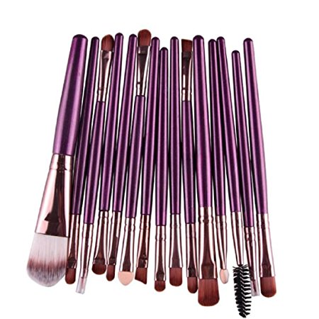 Makeup Brush，Canserin 15 pcs/Sets Eye Shadow Foundation Eyebrow Lip Brush Makeup Brushes Tool (Purple)