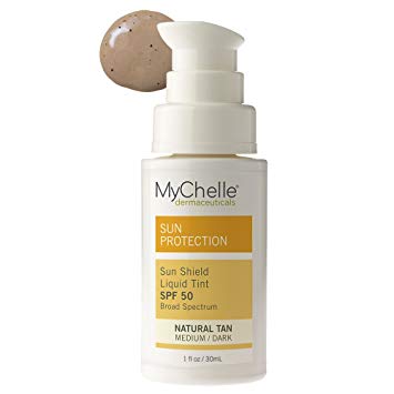 MyChelle Sun Shield Liquid Tint SPF 50 in Natural Tan, Oil-Free Zinc-Oxide Tinted Sunscreen for All Skin Types, 1 fl oz