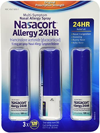 Nasacort Alergy 24 Hour Multi- Symptom Nasal Allergy Spray 55 Mcg Per Spray 3 Pack, 360 Sprays Sms-36 by Nasacort