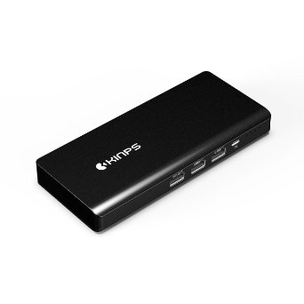 Power Bank Kinps 3-Smart-USB High Capacity 20000mAh Fast Portable Charger External Battery with Smart Technology for Apple Watch iPhone 6 Plus 5S 5C 5 4S iPad  iPod Samsung devices Nexus HTC Motorola game consoles MP3MP4 players more Phones and Tablets and MoreBlack