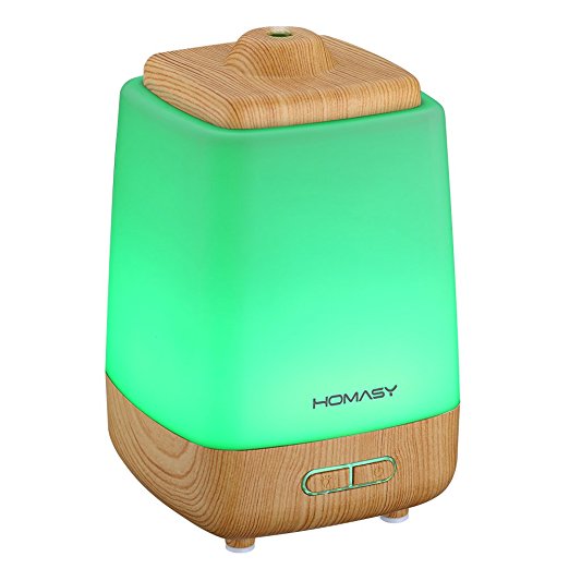 Homasy 200ml Aroma Essential Oil Diffuser, Wood Grain Cool Mist Humidifier with Whisper-Quiet, Night Light for Spa, Home, Office (BPA-Free)