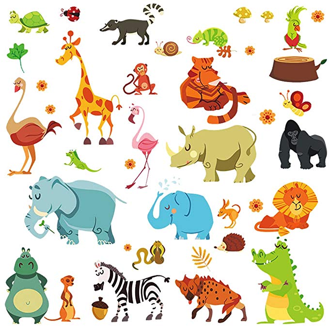 DEKOSH Jungle Animal Wall Decal Pack of Colorful Stickers for Baby Nursery Playroom - Peel & Stick Unisex Safari Theme Kids Wall Decals