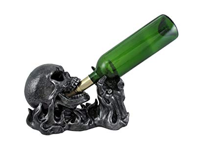 Gargle of Wine Skull Engulfed by Flames - Skeleton Wine Holder