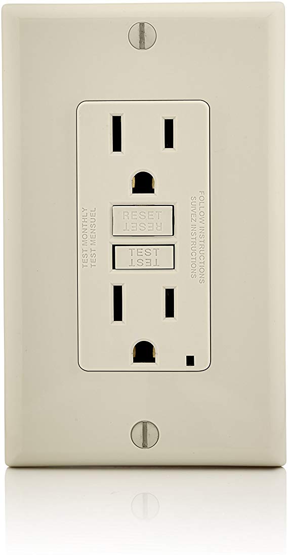 Leviton GFNT1-T Self-Test SmartlockPro Slim GFCI Non-Tamper-Resistant Receptacle with LED Indicator, 15 Amp, Light Almond