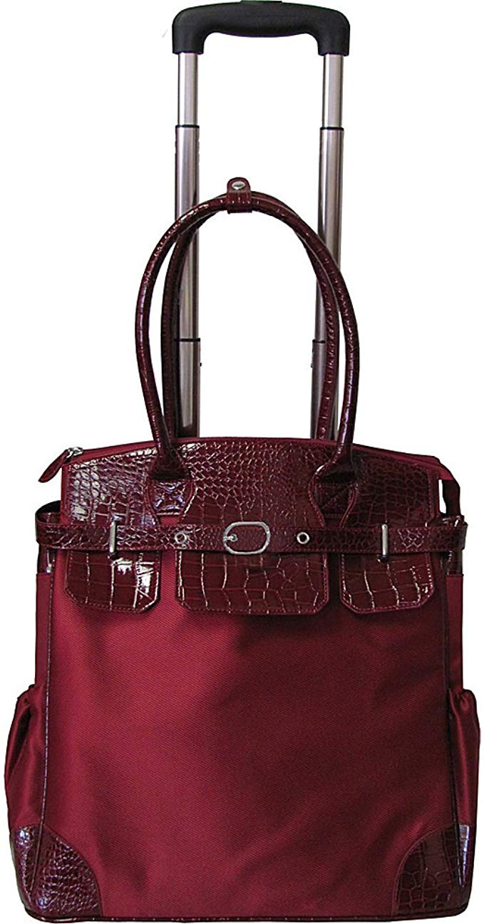 Amerileather Deluxe Skylar Women's 17-inch Rolling Tote with Laptop Compartment