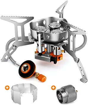 Odoland 6800W Windproof Camp Stove Camping Gas Stove with Windscreen, Fuel Canister Adapter, Piezo Ignition, Carry Case, Portable Collapsible Stove Burner for Outdoor Backpacking Hiking and Picnic