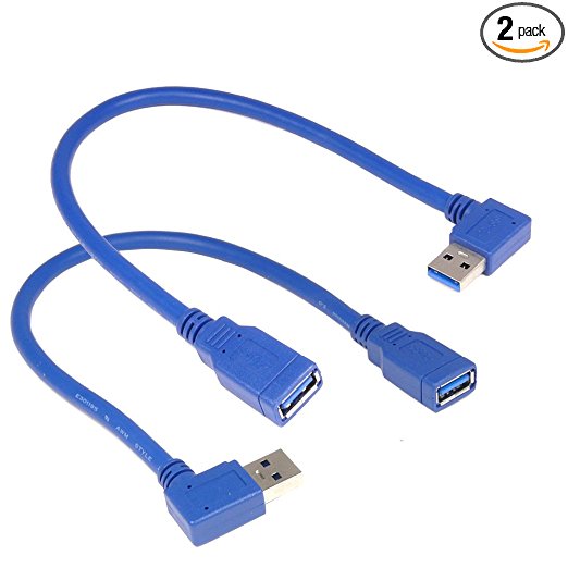 RIITOP Short Angle USB 3.0 Extension Cable Type A Male Plug to Female Cord 1 foot 2-Pack (1x Left, 1x Right )