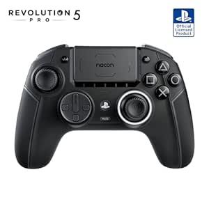 NACON Revolution 5 Pro Officially Licensed PlayStation Wireless Gaming Controller for PS5 / PS4 / PC - Hall Effect, Trigger Stops, Mappable Buttons, Bluetooth Audio - Triple Black (Renewed)