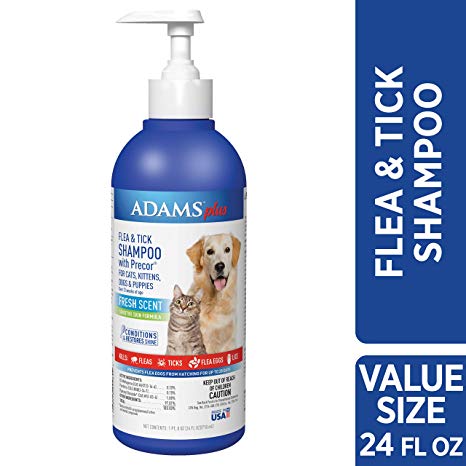 Adams Plus Flea & Tick Shampoo with Precor, 24-Ounce, Blue