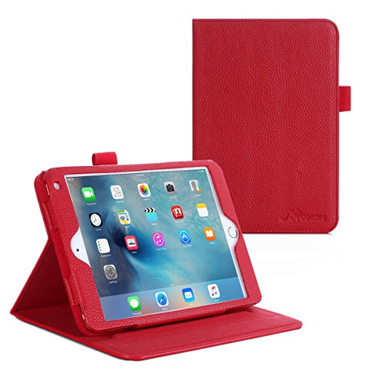 iPad Mini 4 Case, roocase Dual View Pro iPad Mini 4 Multi-Viewing Stand Folio Case Smart Cover for Apple iPad Mini 3 (2015), Red