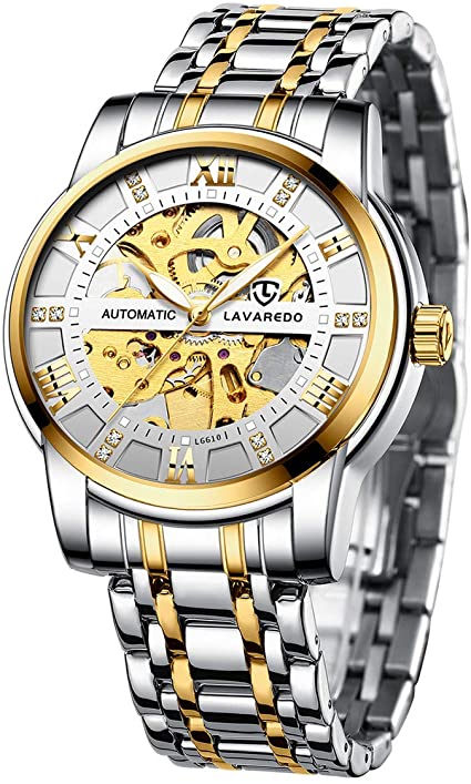 Men’s Watch Mechanical Stainless Steel Skeleton Waterproof Automatic Self-Winding Rome Number Diamond Dial Wrist Watch