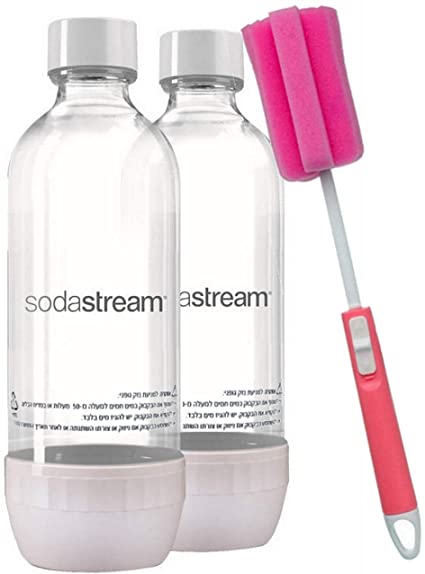 Sodastream 2 Pack White Premium Soda Water Bottles Bundle with Kidscare Extendable Brush Soda Stream