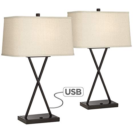 Megan USB Table Lamps with LED Bulbs - Set of 2