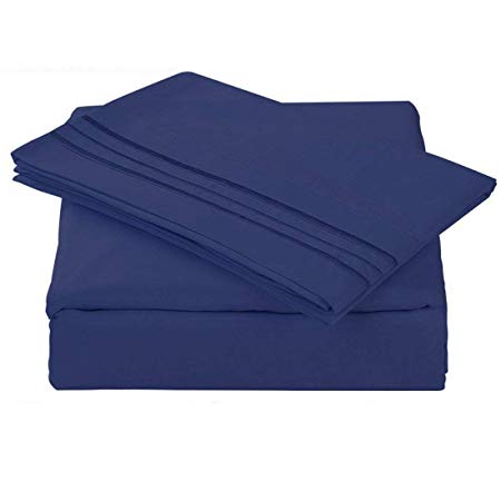 Balichun Luxurious Bed Sheet Set Hypoallergenic Microfiber 1800 Bedding Super Soft 4-Piece Sheets with 18" Deep Pocket Fitted Sheet Twin/Full/Queen/King/Cal King Size (Dark Blue, King)