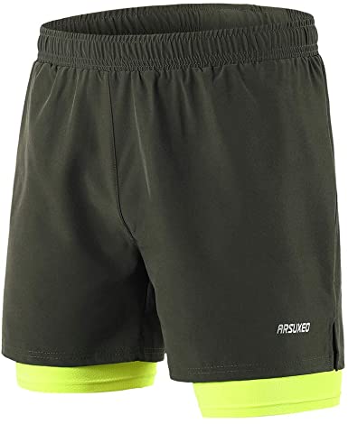 Lixada Men's 2-in-1 Running Shorts Quick Drying Breathable Active Training Exercise Jogging Workout Shorts