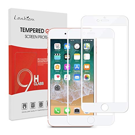 Lanhiem 2-Pack iPhone 7 Plus / 8 Plus Screen Protector - HD Full Coverage Tempered Glass Screen Film, Shatter-Proof, Bubble-Free, Case-Friendly, 3D Touch Responsive, Edge to Edge Protection -White