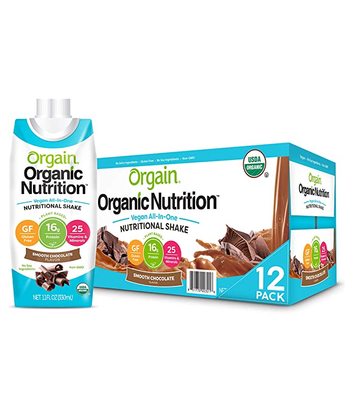 Orgain Organic Vegan Plant Based Nutritional Shake, Smooth Chocolate - Meal Replacement, 16g Protein, 21 Vitamins & Minerals, Dairy Free, Gluten Free, 11 Ounce, 12 Count (Packaging May Vary)