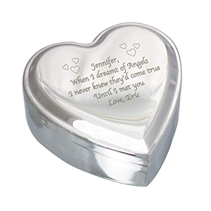 GiftsForYouNow Engraved Silver Heart Jewelry Box, Personalized, 3 1/2" L x 3 1/2" W x 1 1/2" H