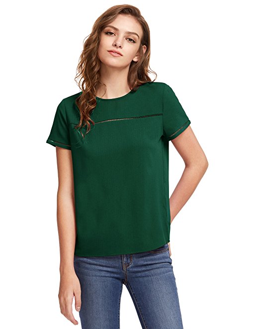 Romwe Women's Loose Short Sleeve Round Neck Solid Summer T-shirt Tops Blouse