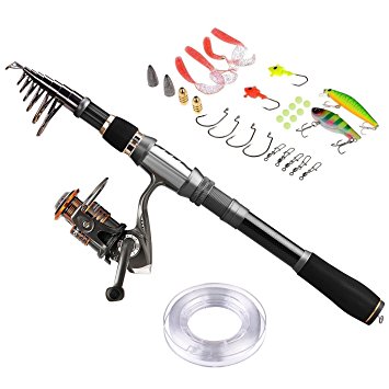 PLUSINNO Fishing Rod Reel Combos Carbon fiber Telescopic Fishing Pole with Spinning Reel Line Lures Accessories Combo Sea Saltwater Freshwater Fishing Rod Kit