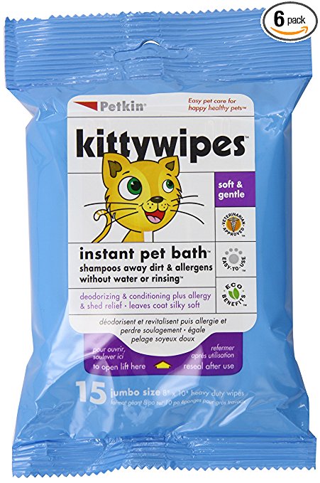 Petkin KittyWipes, 15-Count Pack (Pack of 6)