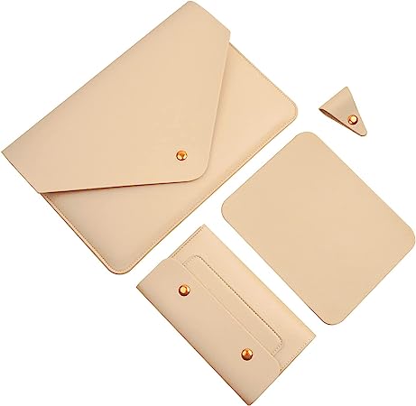 Benfan Laptop Sleeve 15 Inch Compatible with New MacBook Pro 15, MacBook Pro 16, Surface Book 15, Dell XPS 15 with Small Pouch, Mouse Pad and Cord Organizer, Color Beige