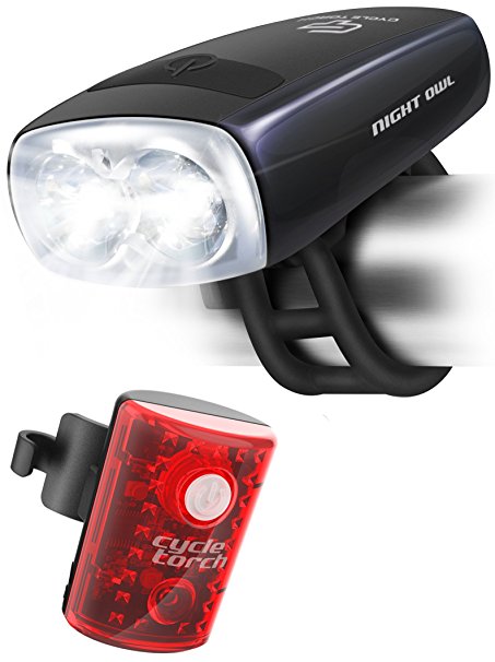 Cycle Torch Night Owl USB Rechargeable Bike Light Set, Perfect Commuter Safety front and back Bicycle Light LED Combo - FREE Bright TAIL LIGHT - Compatible with Mountain, Road, Kids & City Bicycles