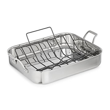 Calphalon 1948245 Signature Stainless Steel Roaster Pan with Rack, 16", Silver