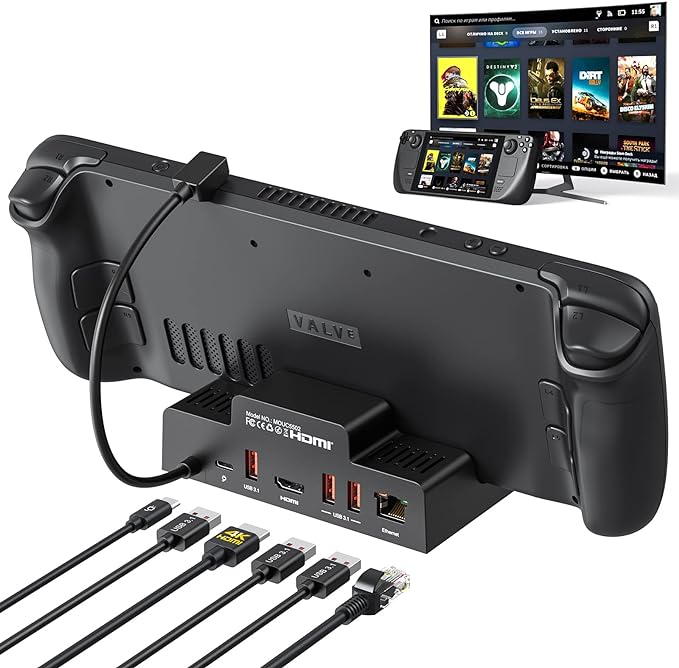 Docking Station for Steam Deck, MOKiN 6 in1 Steam Deck Dock with HDMI 4K@60Hz, Gigabit Ethernet, PD 3.0 Fast Charging and 3 USB-A 3.1 Port for Steam Deck