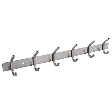 KES SUS 304 Stainless Steel Towel/Coat Hook Rack Rail Shelf with 6 Hooks Robe Hanger Bathroom Storage Organizer Wall Mount, Brushed Finish, AH203H6-2