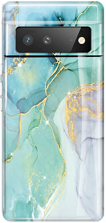 luolnh Pixel 6 Case,Google Pixel 6 Case Marble Glitter Brilliant Cute Design Soft Silicone Rubber TPU Bumper Cover Phone Case for Google Pixel 6(2021) -Abstract Mint