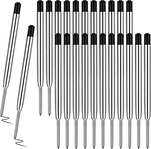 24 Pieces Black Ink Refill Replaceable Ballpoint Pen Refills Medium Point Metal Refill Smooth Writing Replacement Gel Ink Refills 1.0 mm for Retractable Ballpoint Pen School Office Supplies, Black