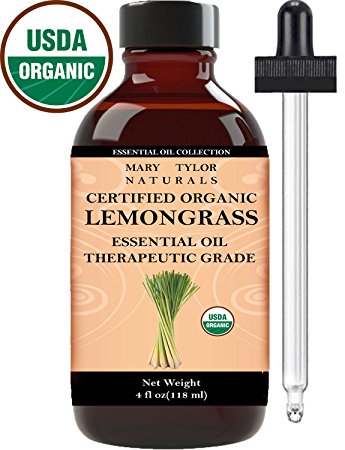 Mary Tylor Naturals Organic lemongrass Essential Oil, Large 4 oz, USDA Certified Organic, 100% Pure Essential Oil, Therapeutic Grade.