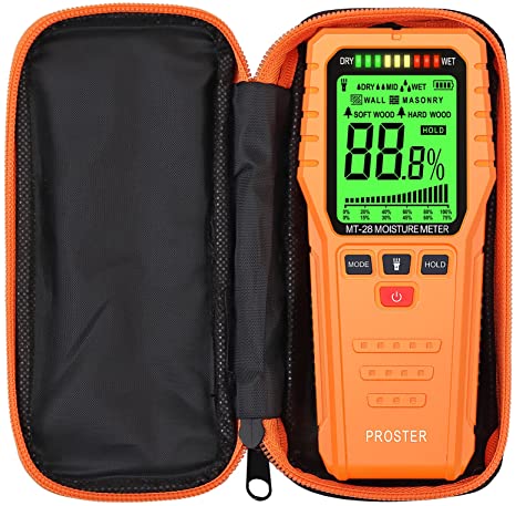 Pinless Wood Moisture Meter, Non-Destructive Moisture Detector for Wood Wallboard Masonry; Mold Moisture Tester Detect up to 3/4 Inch Below Surface, Visual/Audible Alarm, with Storage Case