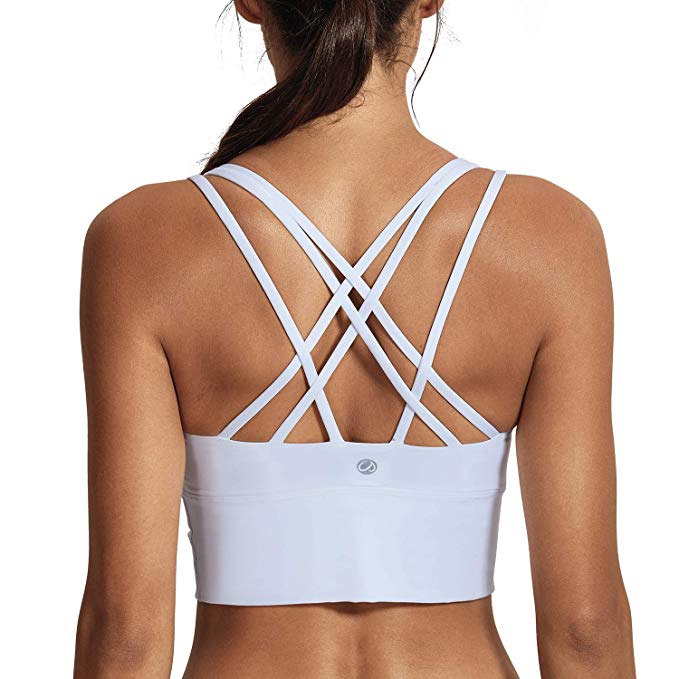 CRZ YOGA Women's Medium Support Strappy Back Wirefree Removable Cups Longline Yoga Sports Bra