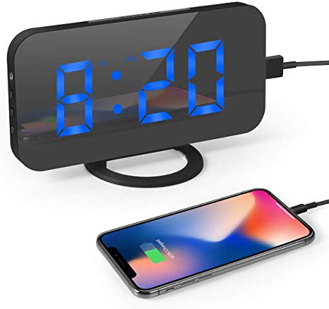 Digital Alarm Clock, Bedside Clock, Enmome 6.5'' Mirror Surface Digital LED Clock with 3-Mode Dimmer and Dual USB Ports for Bedroom Office, Easy to Use