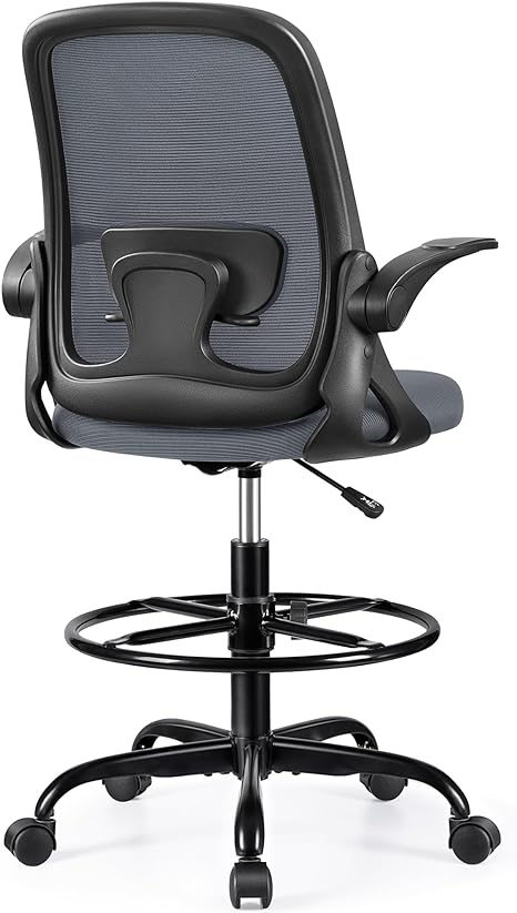 Winrise Drafting Chair Tall Office Chair Ergonomic Desk Chairs with Lumbar Support and Flip-up Armrests, Adjustable Height Comfy Computer Chair with Swivel Task and Adjustable Foot Ring