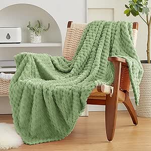 EXQ Home Fleece Blanket Throw XL for Couch or Bed - 3D Imitation Turtle Shell Jacquard Decorative Blankets - Cozy Soft Lightweight Fuzzy Flannel Blanket Suitable for All Seasons(50"×70",Sage Green)