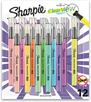 Sharpie Highlighter, Clear View Highlighter with See-Through Chisel Tip, Stick Highlighter, Assorted, 12 Count