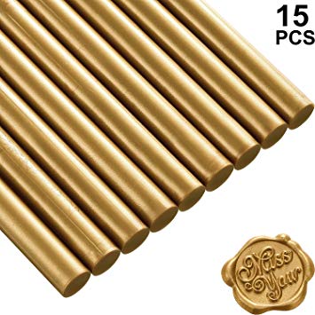 15 Pieces Glue Gun Sealing Wax Sticks for Retro Vintage Wax Seal Stamp and Letter, Great for Wedding Invitations, Cards Envelopes, Snail Mails, Wine Packages, Gift Wrapping (Bronze)
