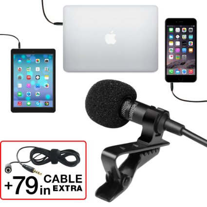 Professional Grade Lavalier Lapel Microphone ­ Omnidirectional Mic with Easy Clip On System ­ Perfect for Recording Youtube / Interview / Video Conference / Podcast / Voice Dictation / iPhone