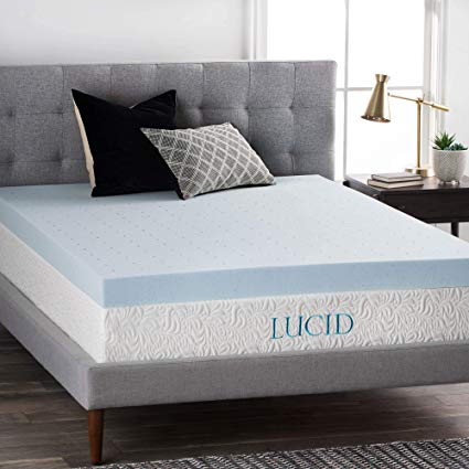 LUCID 4 Inch Gel Memory Foam Mattress Topper - Ventilated Design - Ultra Plush - Queen (Certified Refurbished)