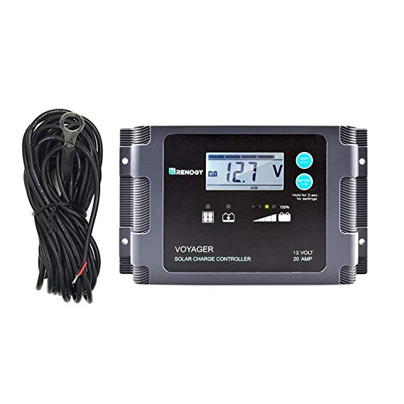 Renogy Voyager - 20A Negative PWM Waterproof Charge Controller w/LCD Display and LED Bar   Temperature Sensor