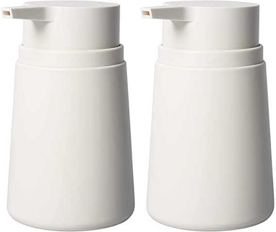 Topsky Soap Dispenser with Plastic Pump, 11 Ounce Liquid Hand Plastic Soap Dispenser, Rustproof Pump for Kitchen & Bathroom, Great for Lotions, Essential Oil, Liquid Soaps, 2 Pack (White)