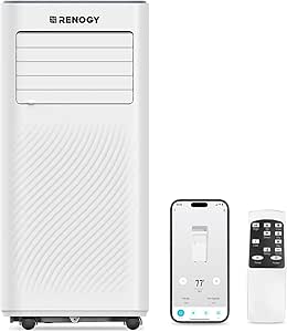 Renogy 8,000 BTU Portable Air Conditioners, WiFi Enabled, Remote Control, Cooling, Dehumidifier, Fan & Sleep Modes 4-in-1 Portable AC, Cools Up To 300 sq. ft, White