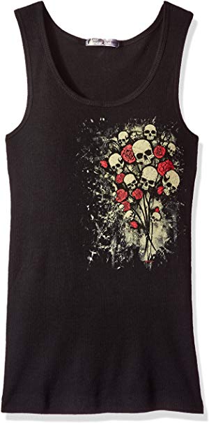 Hot Leathers Skull Bouquet Ladies Tank Top (Black, X-Large)